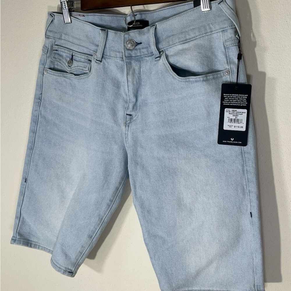 TRUE RELIGION Rocco Jean Shorts Men's Sz 31 Light Wash Relaxed Skinny Flap New - Picture 4 of 9